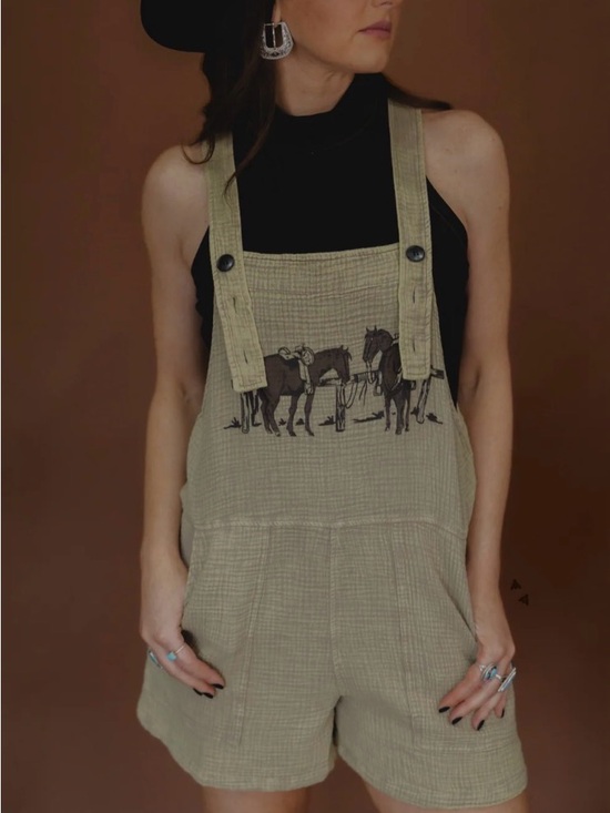 2 Fly Co. Pants - Women’s Tan ‘Fences’ Western Romper